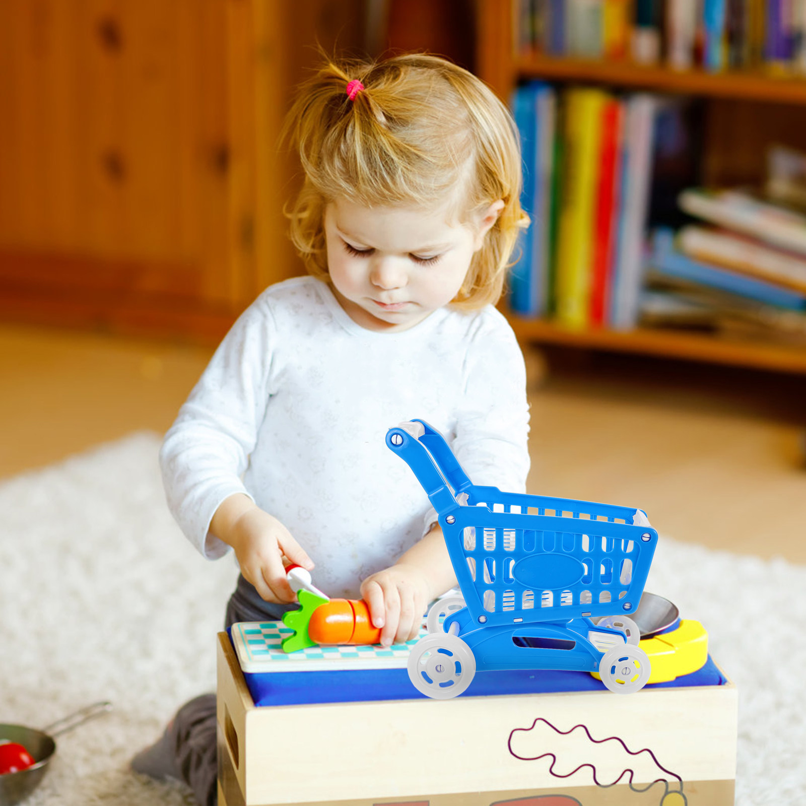Kids Indoor Outdoor Cart - Lightweight Blue Mini Shopping Cart for