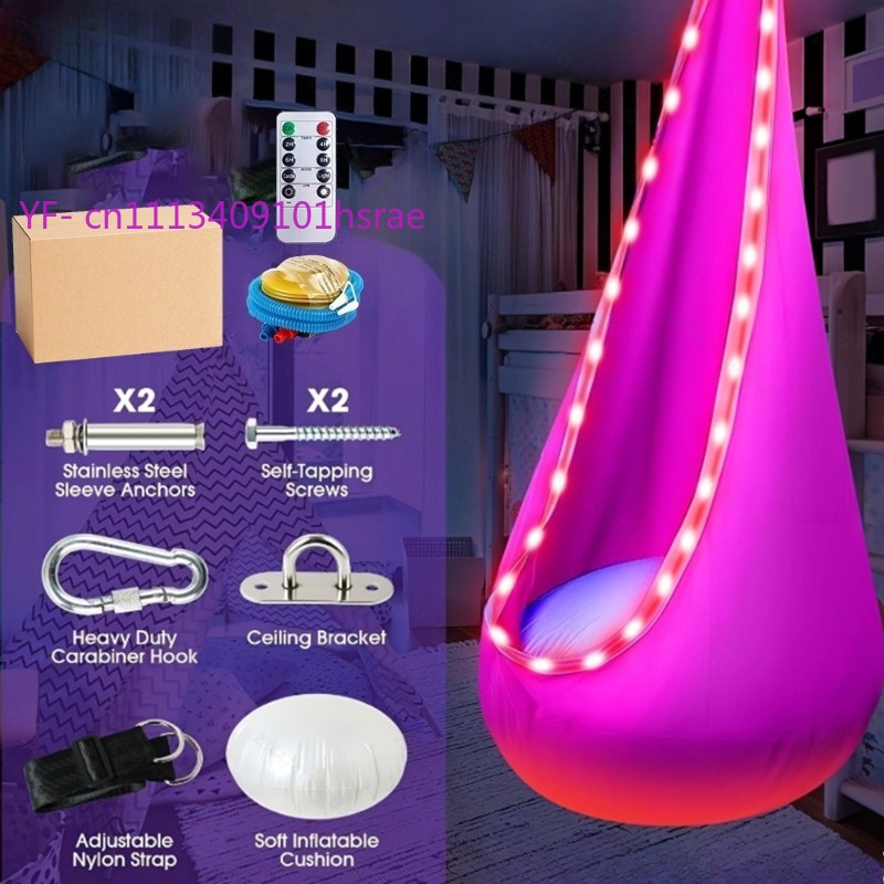 Kids Outdoor Hammock Swing - Glowing LED Inflatable Hammock Portable Plush