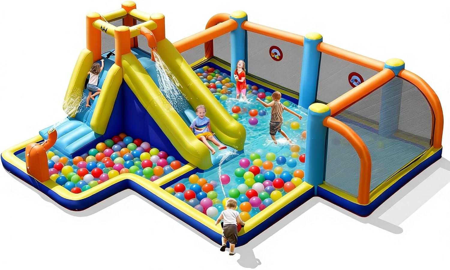 Kids Outdoor Water - Inflatable Water Slide, Dual Cannons Water