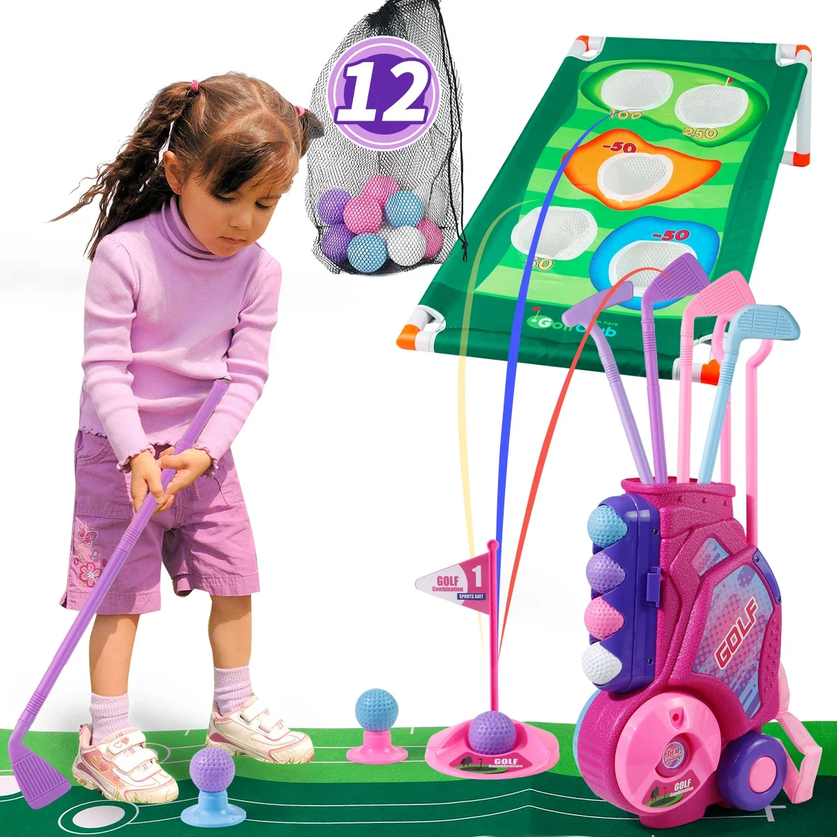Kids Indoor Outdoor Cart - MQUDUO Kids Golf Club Set with