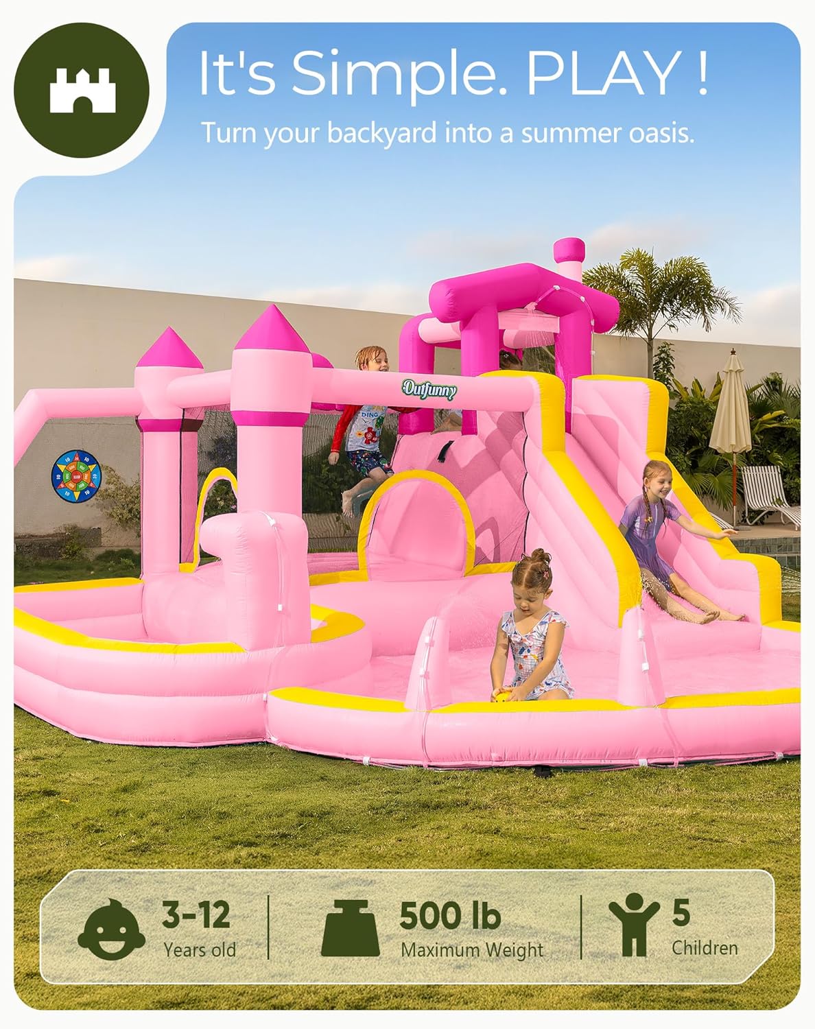 Pink Inflatable Water Slide Bo - Kids Outdoor Bounce House review and price