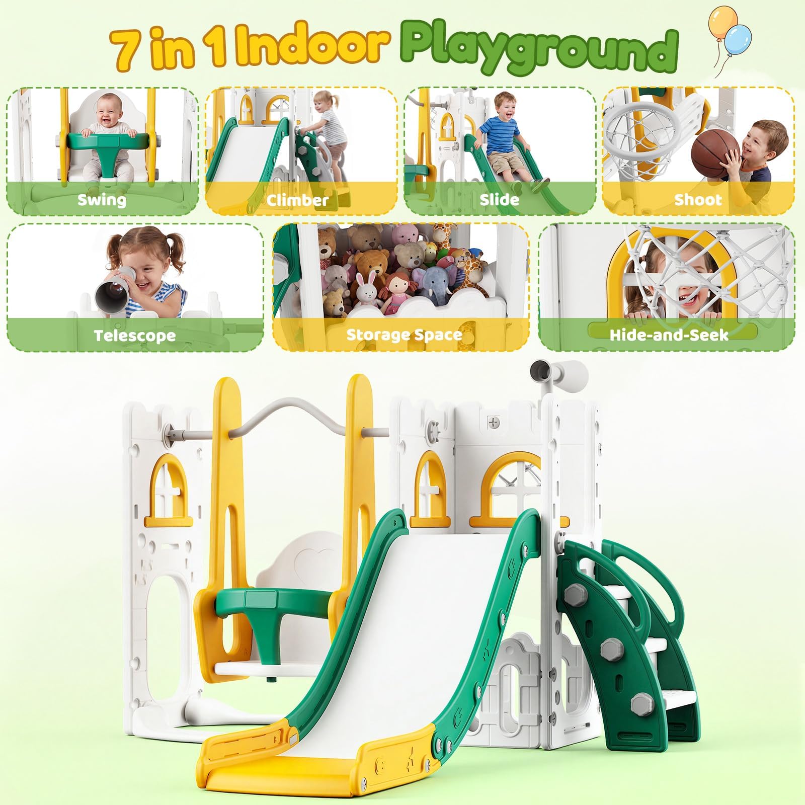 7 in 1 Toddler Slide And Swing - Kids Outdoor Basketball Hoop review and price