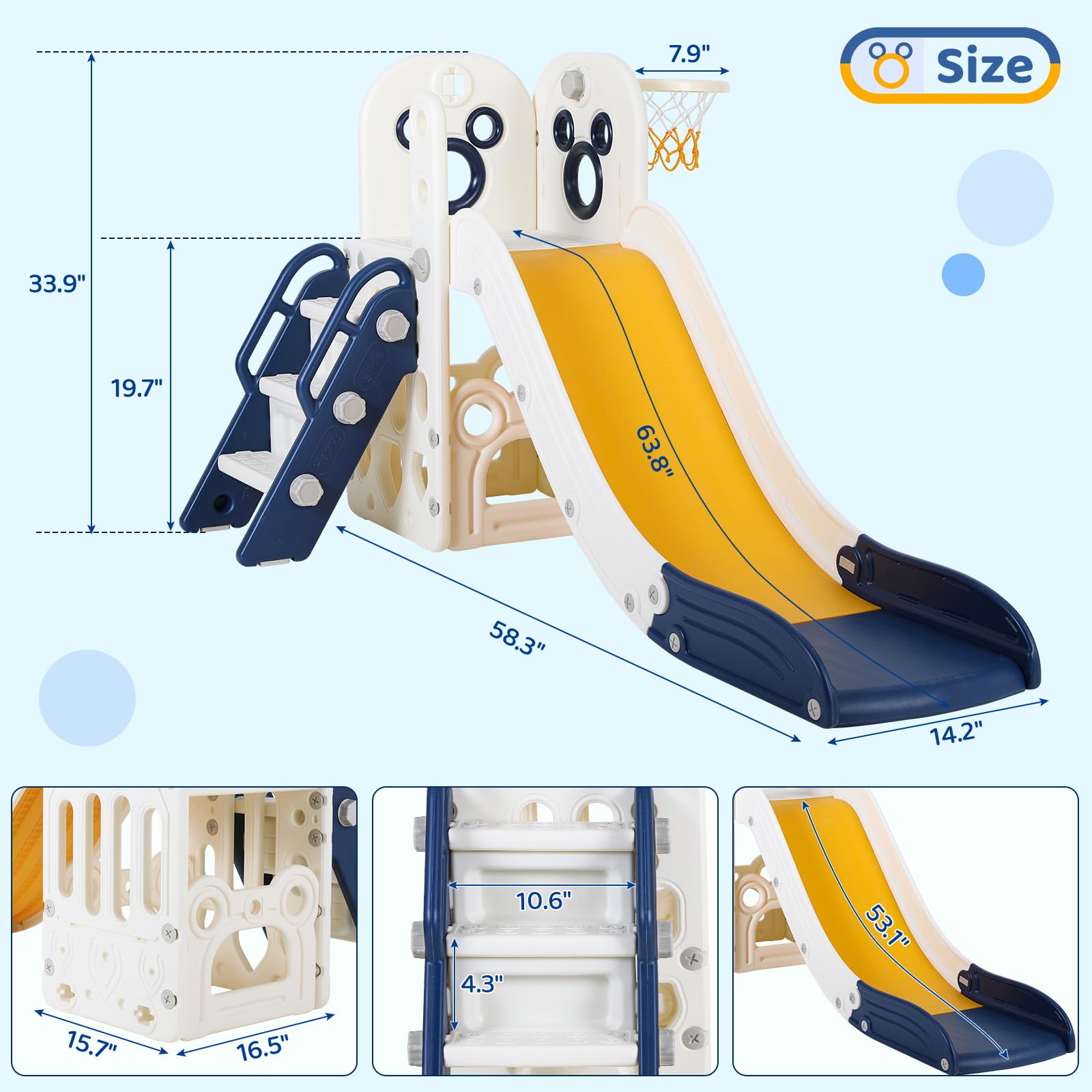 6 in 1 Toddler Slide Playset,  - Kids Outdoor Basketball Hoop review and price