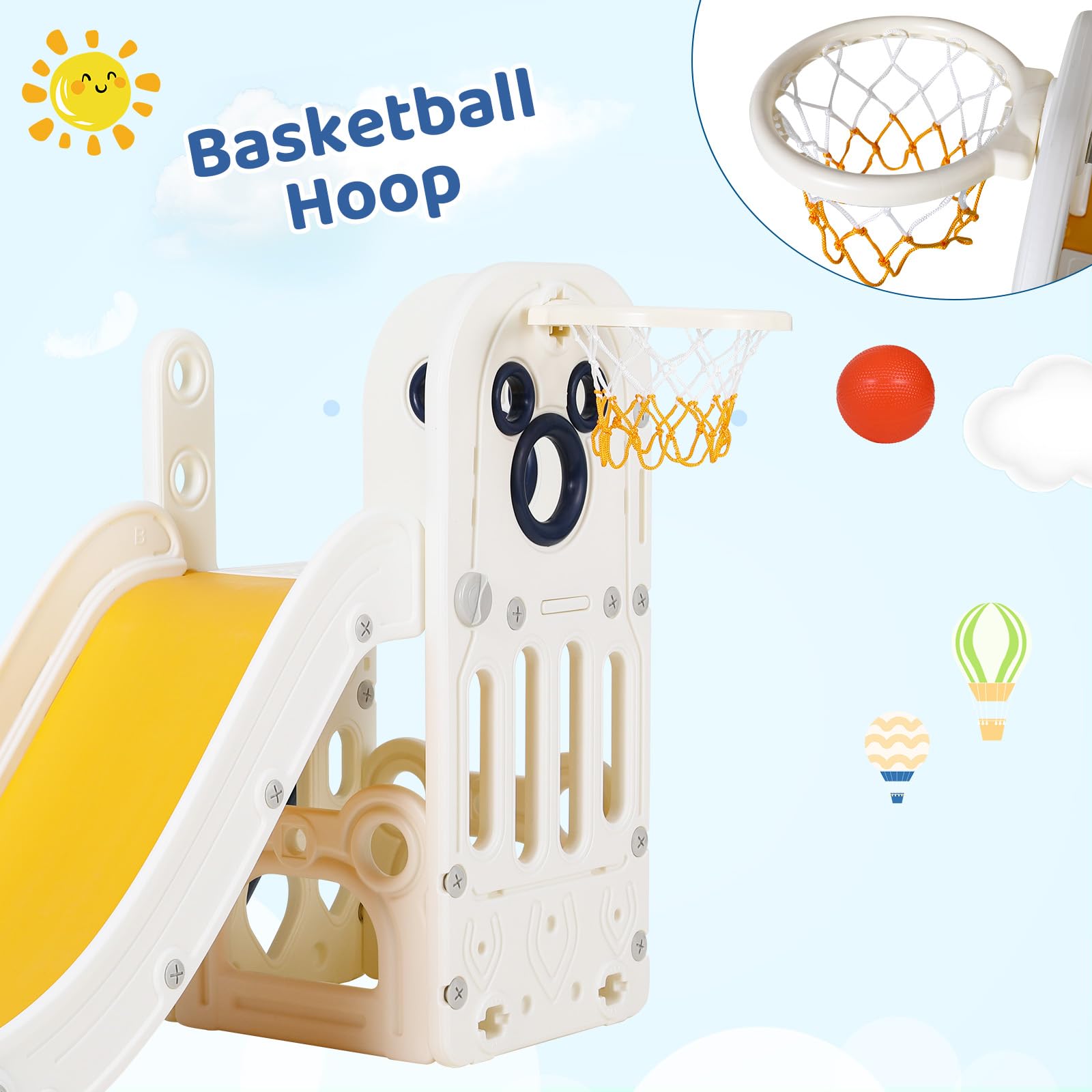 6 in 1 Toddler Slide Playset,  - Kids Outdoor Basketball Hoop review and price