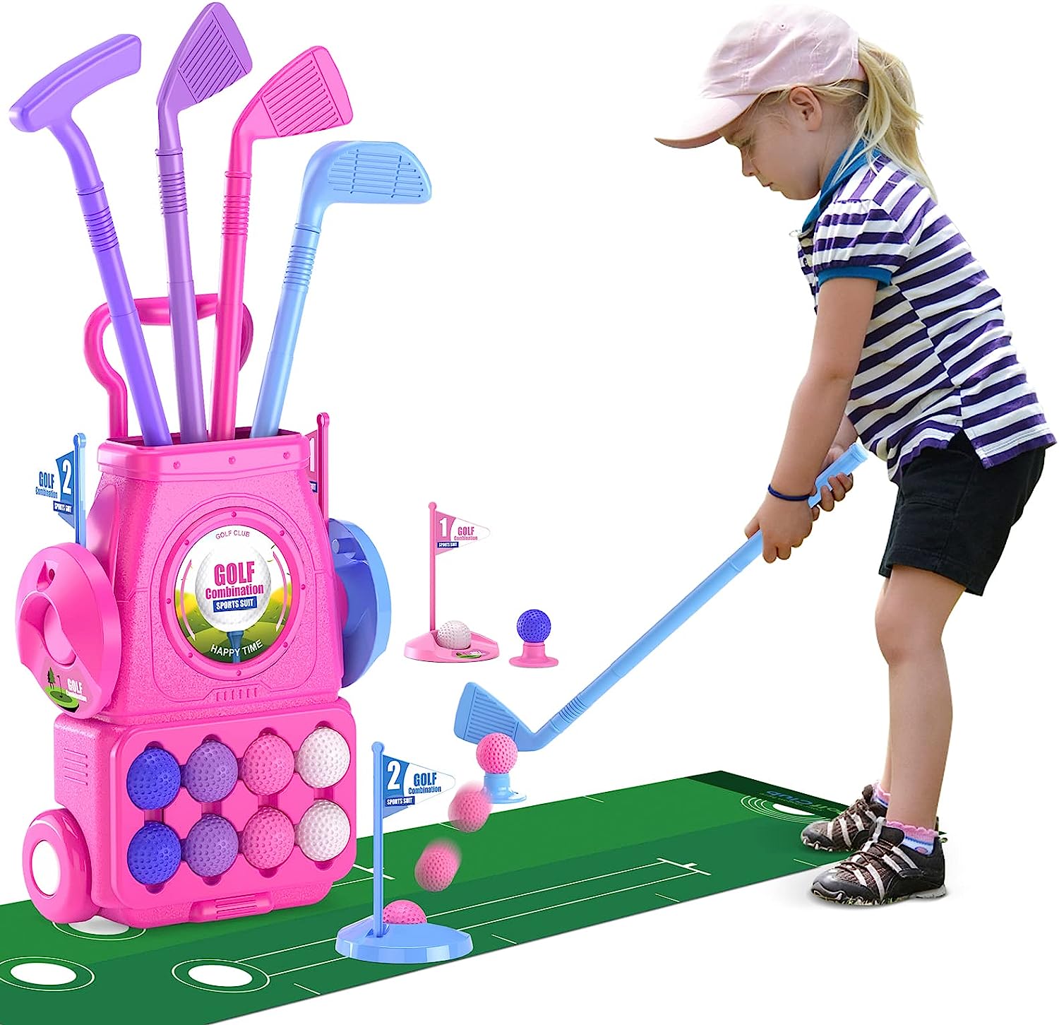 Pink Kids Golf Club Set with P - Kids Indoor Outdoor Cart review and price
