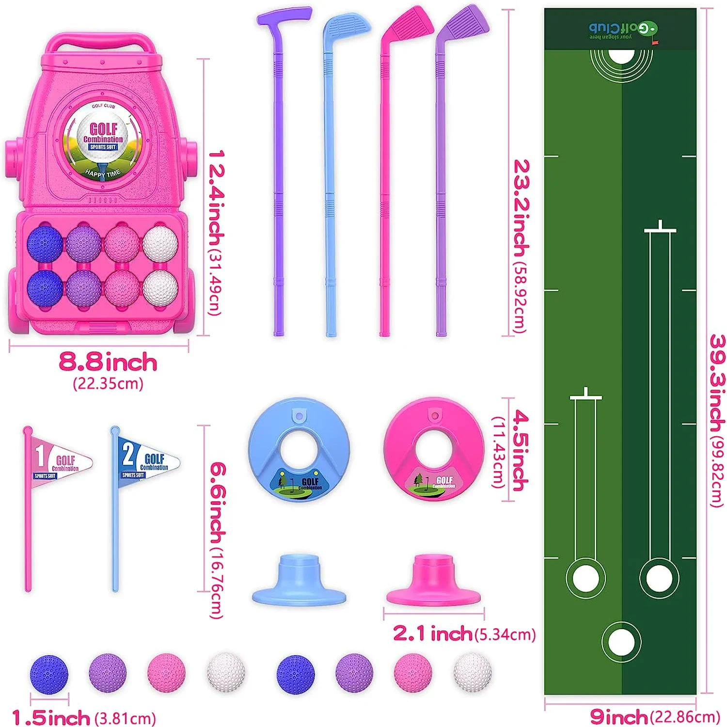 Pink Kids Golf Club Set with P - Kids Indoor Outdoor Cart review and price